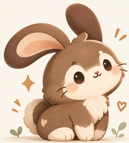 Mochabun’s friendly mocha-colored bunny, sitting with an inquisitive head tilt.